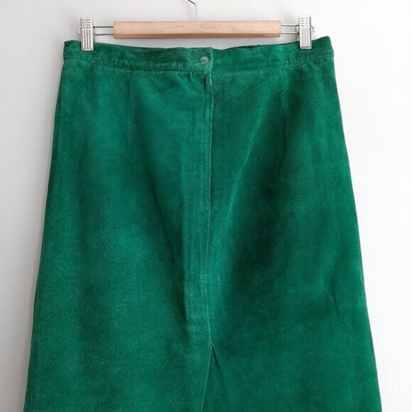 Vintage 100% Genuine Suede Leather Midi Pencil Skirt Green Sz M Flawed - Picture 11 of 16